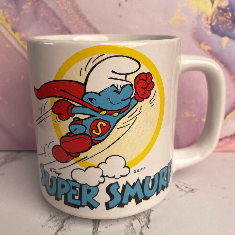 Vtg Super Smurf Mug